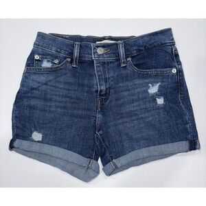 Levi’s Mid Length Denim Shorts Blue Distressed‎ Cuffed Jean Shorts Size 26